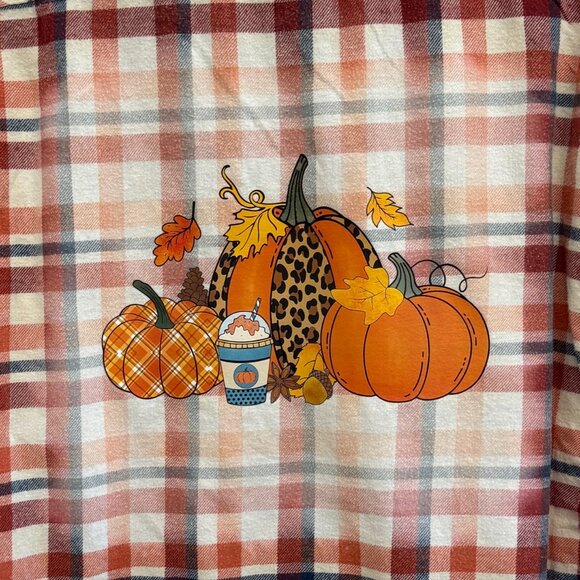 Eastern Mountain Sports Flannel - Upcycled Fall Pumpkin Transfer HANDCRAFTED - Picture 3 of 3